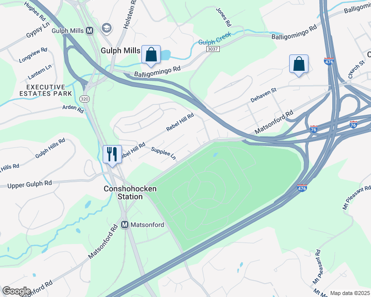 map of restaurants, bars, coffee shops, grocery stores, and more near 209 Gulph Lane in Conshohocken