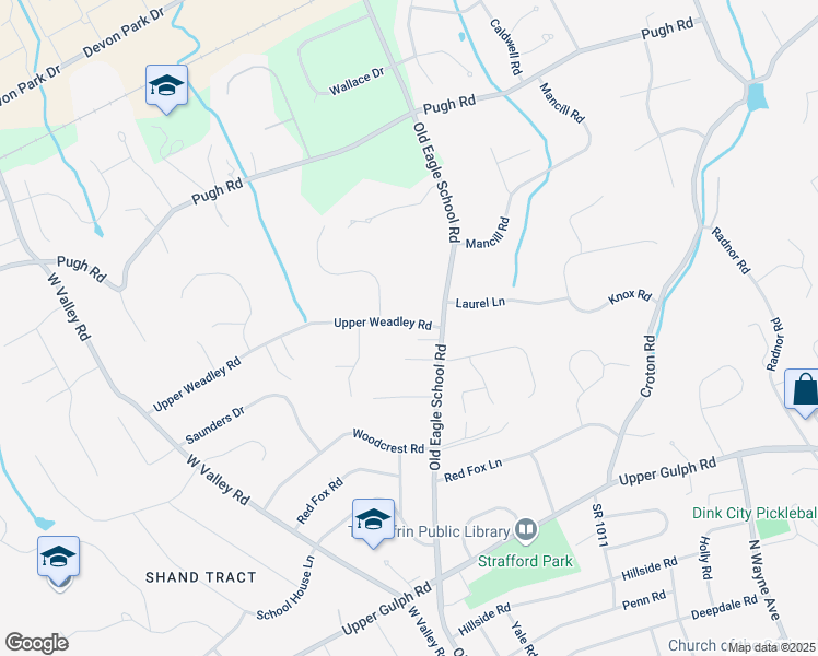map of restaurants, bars, coffee shops, grocery stores, and more near 674 Upper Weadley Road in Wayne