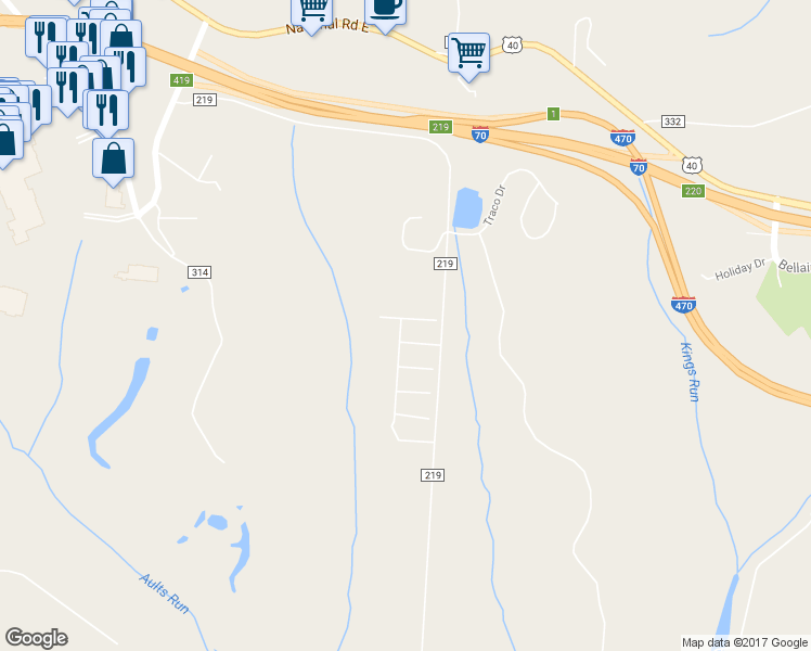 map of restaurants, bars, coffee shops, grocery stores, and more near 51980 Scotch Pine Drive in St. Clairsville