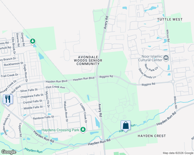 map of restaurants, bars, coffee shops, grocery stores, and more near 5163 Riggins Road in Hilliard