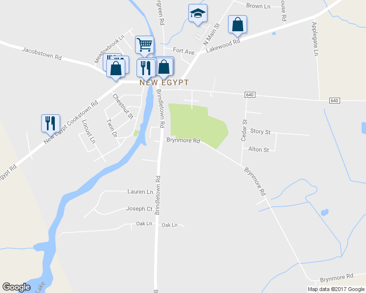 map of restaurants, bars, coffee shops, grocery stores, and more near 9 Brynmore Road in Plumsted Township