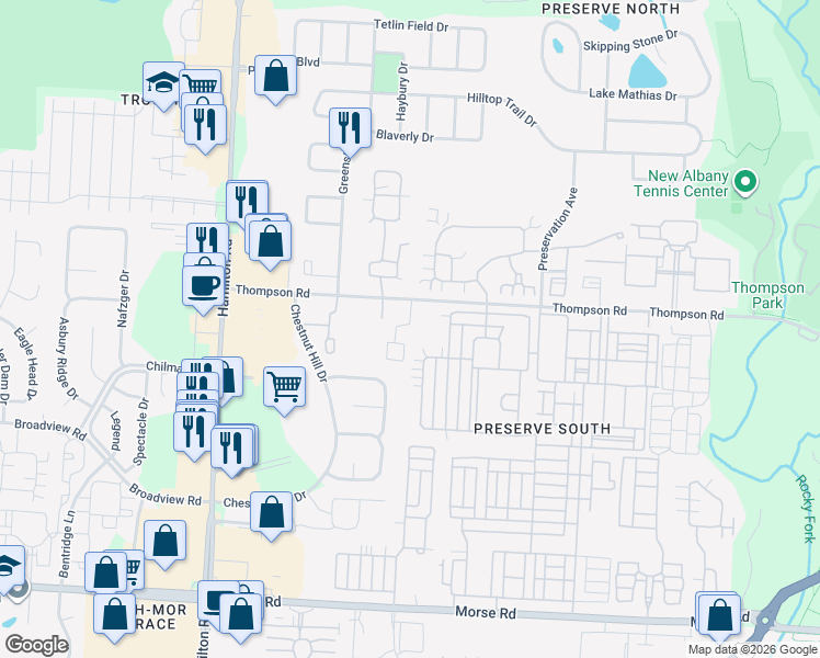 map of restaurants, bars, coffee shops, grocery stores, and more near 4120 Quentin Boulevard in Columbus
