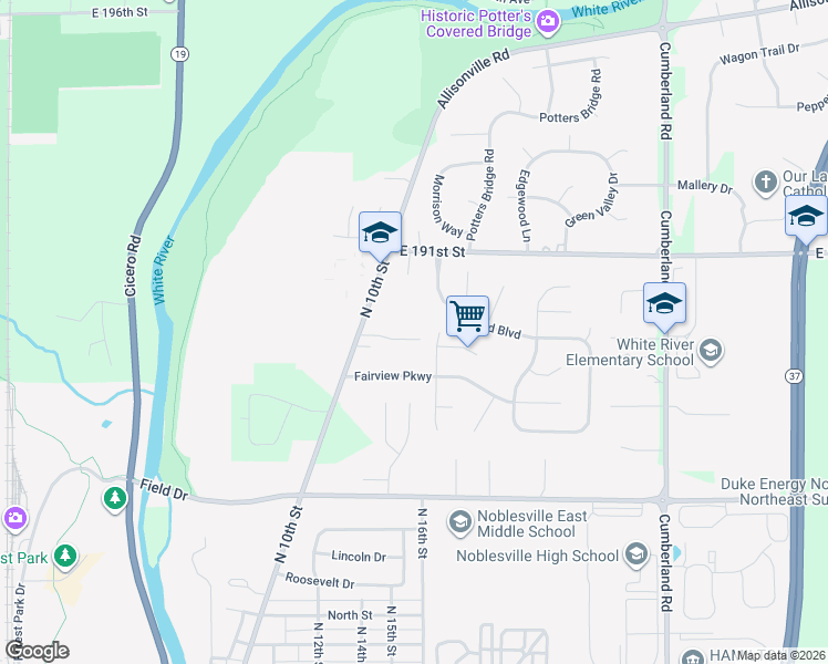 map of restaurants, bars, coffee shops, grocery stores, and more near 1420 Ar Les Drive in Noblesville