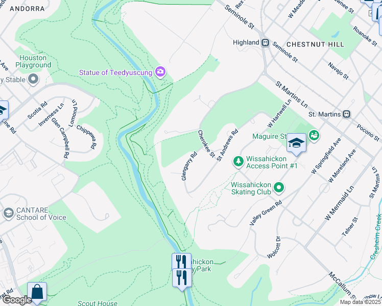 map of restaurants, bars, coffee shops, grocery stores, and more near 703 Glengarry Road in Philadelphia