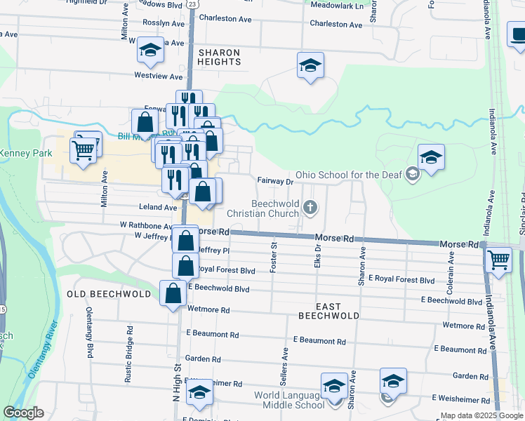 map of restaurants, bars, coffee shops, grocery stores, and more near 4916 Fuller Drive in Columbus