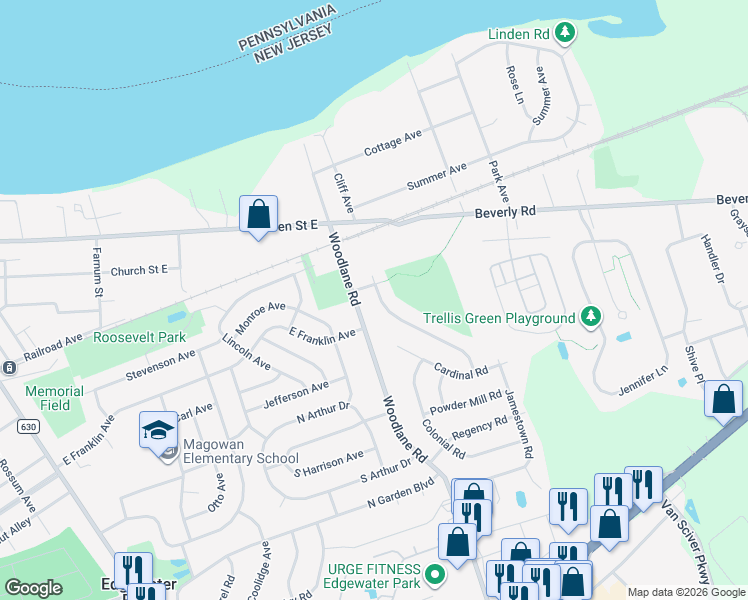 map of restaurants, bars, coffee shops, grocery stores, and more near 141 Lafayette Road in Beverly