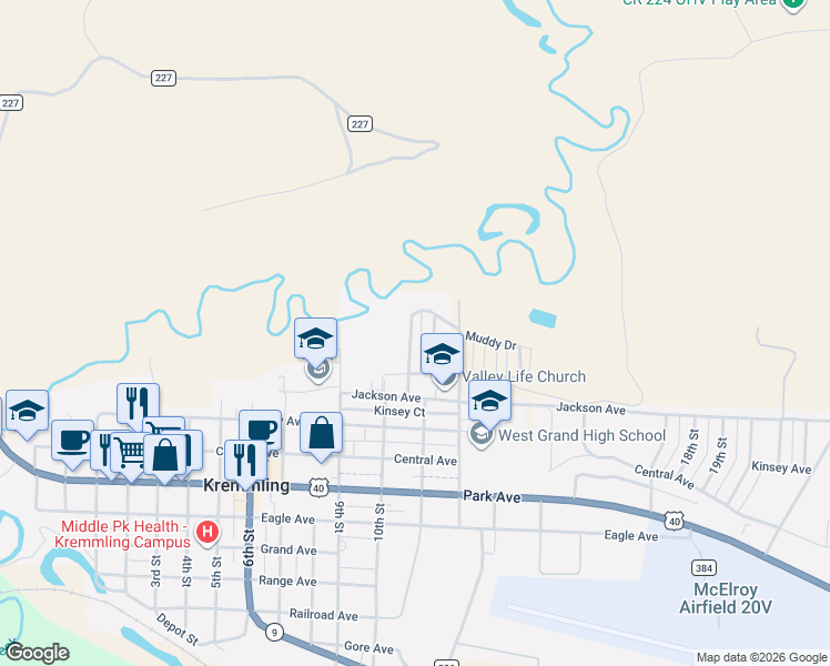 map of restaurants, bars, coffee shops, grocery stores, and more near 510 North 10th Street in Kremmling