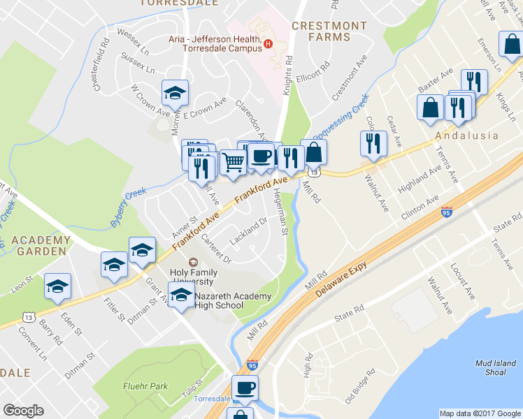 map of restaurants, bars, coffee shops, grocery stores, and more near 4032 Lyman Drive in Philadelphia