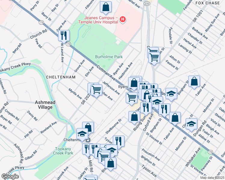 map of restaurants, bars, coffee shops, grocery stores, and more near 130 Jefferson Avenue in Montgomery County