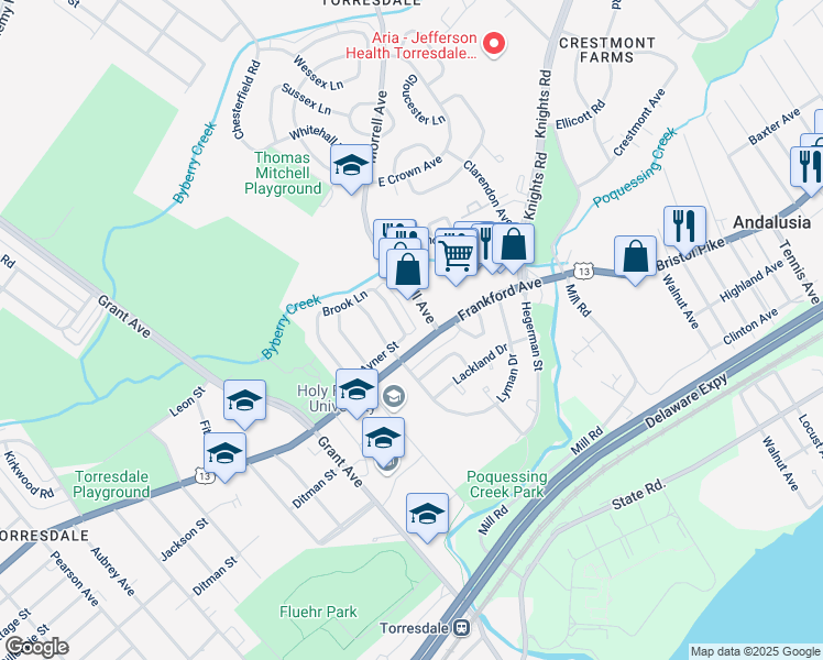 map of restaurants, bars, coffee shops, grocery stores, and more near 3999 Rowena Drive in Philadelphia