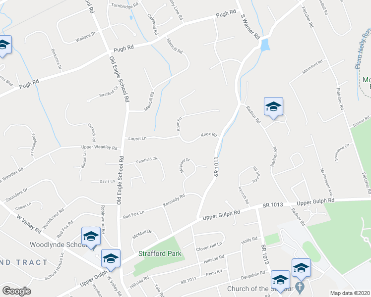 map of restaurants, bars, coffee shops, grocery stores, and more near 634 Knox Road in Wayne