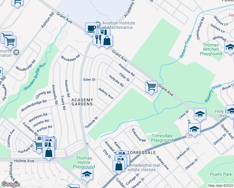 map of restaurants, bars, coffee shops, grocery stores, and more near 3466 Eden Street in Philadelphia