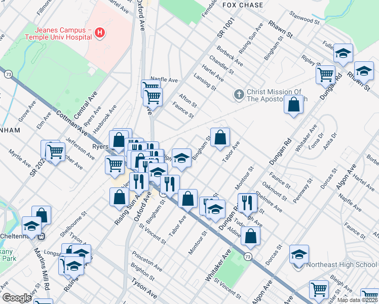 map of restaurants, bars, coffee shops, grocery stores, and more near 7422 Palmetto Street in Philadelphia