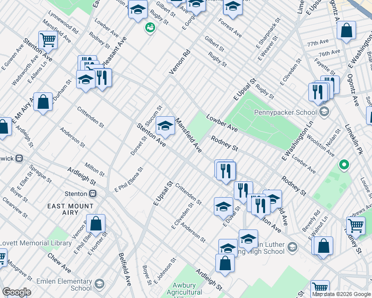 map of restaurants, bars, coffee shops, grocery stores, and more near 910 East Sharpnack Street in Philadelphia