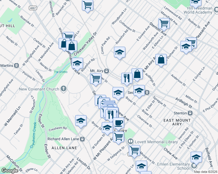 map of restaurants, bars, coffee shops, grocery stores, and more near 7314 Boyer Street in Philadelphia