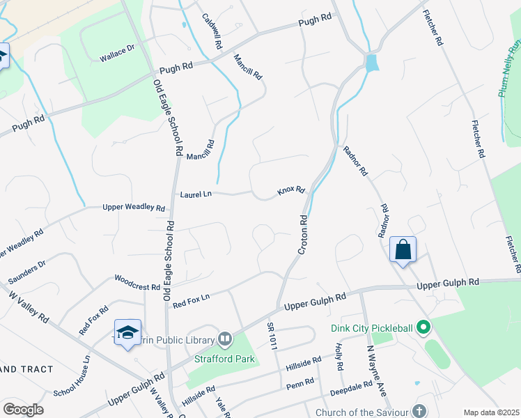 map of restaurants, bars, coffee shops, grocery stores, and more near 634 Knox Road in Wayne