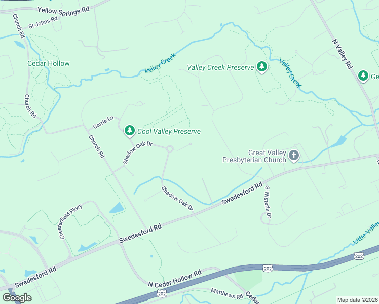 map of restaurants, bars, coffee shops, grocery stores, and more near 10 Windswept Drive in Malvern