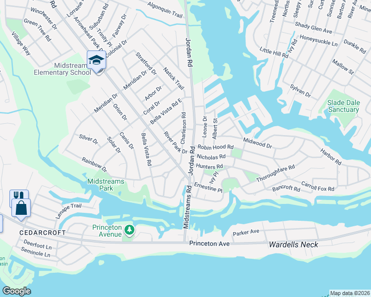map of restaurants, bars, coffee shops, grocery stores, and more near 87 Charleson Road in Brick Township