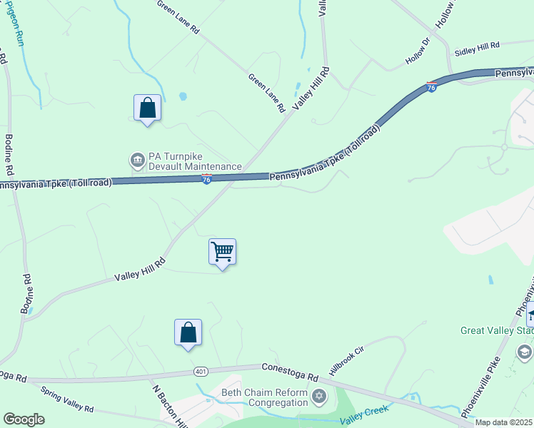 map of restaurants, bars, coffee shops, grocery stores, and more near 2194 Valley Hill Road in Malvern