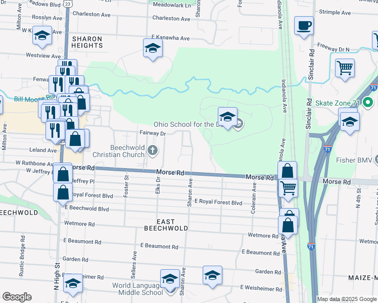 map of restaurants, bars, coffee shops, grocery stores, and more near 395 Glenburn Place in Columbus