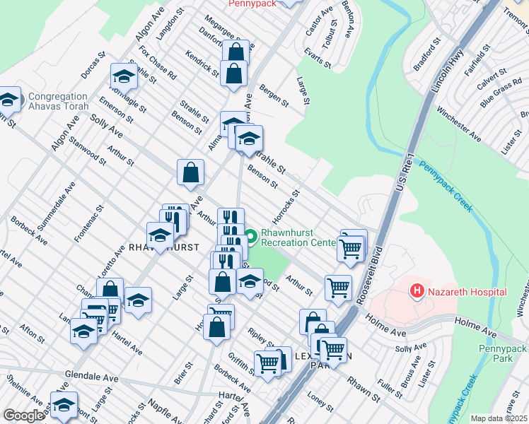 map of restaurants, bars, coffee shops, grocery stores, and more near 2133 Emerson Street in Philadelphia