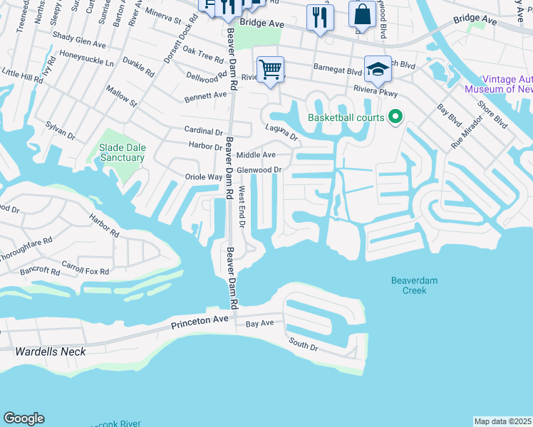 map of restaurants, bars, coffee shops, grocery stores, and more near 1648 Center Street in Point Pleasant