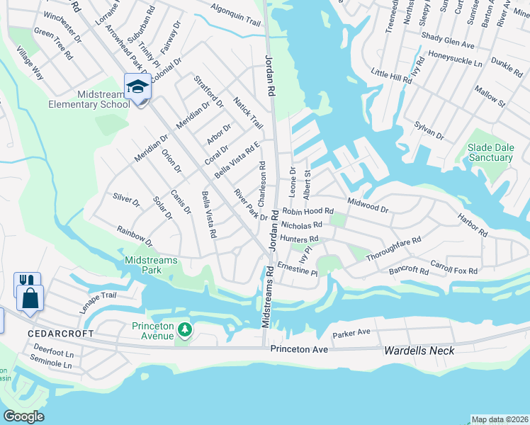 map of restaurants, bars, coffee shops, grocery stores, and more near 87 Charleson Road in Brick Township