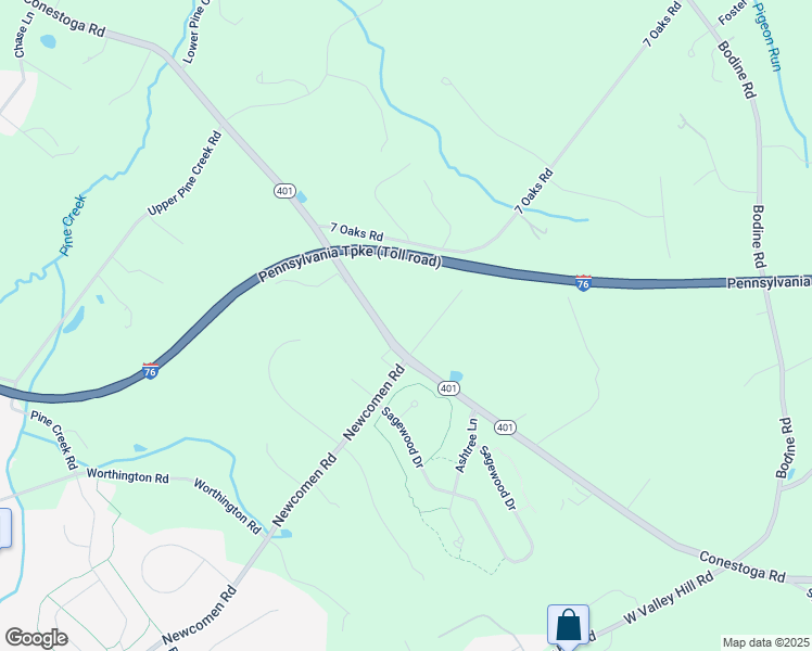 map of restaurants, bars, coffee shops, grocery stores, and more near 1109 Conestoga Road in Chester Springs