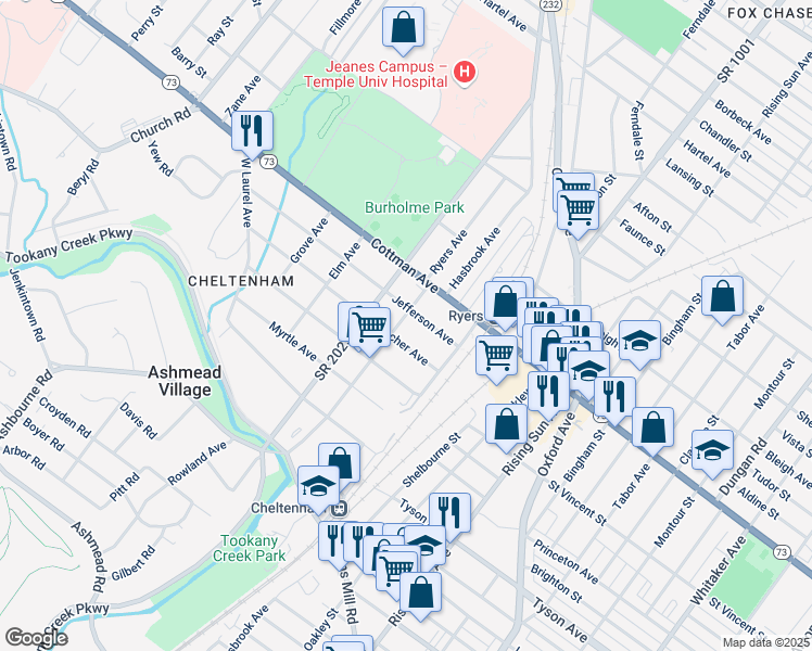 map of restaurants, bars, coffee shops, grocery stores, and more near 111 Ryers Avenue in Montgomery County