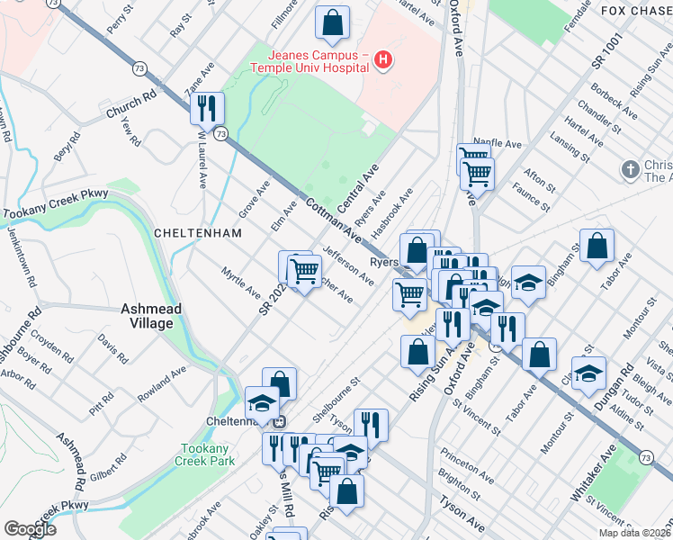 map of restaurants, bars, coffee shops, grocery stores, and more near 105 Ryers Avenue in Montgomery County