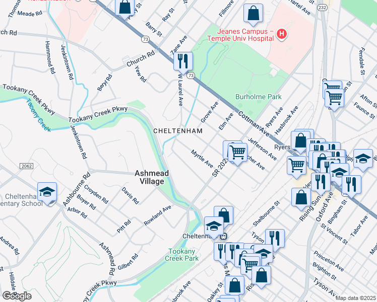 map of restaurants, bars, coffee shops, grocery stores, and more near 420 Myrtle Avenue in Montgomery County
