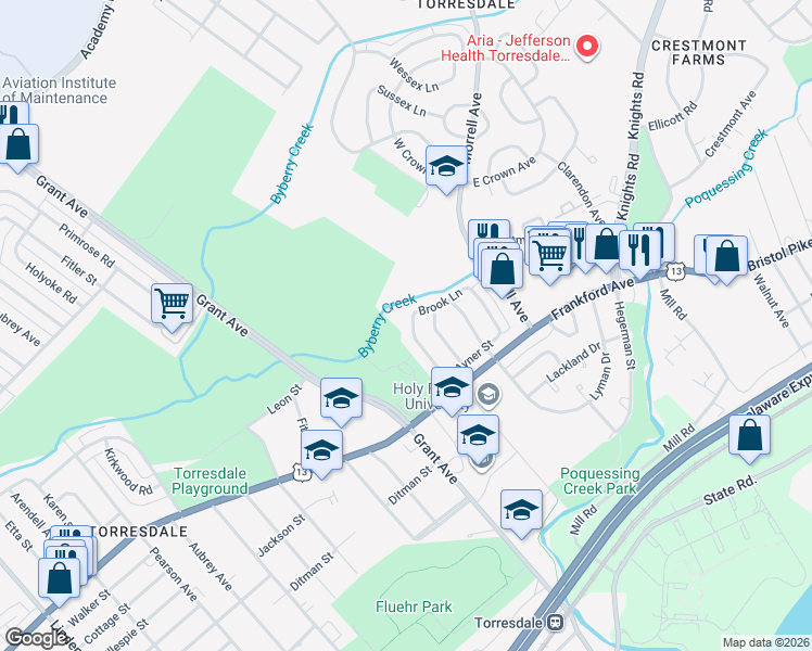 map of restaurants, bars, coffee shops, grocery stores, and more near 3920 Stevenson Street in Philadelphia