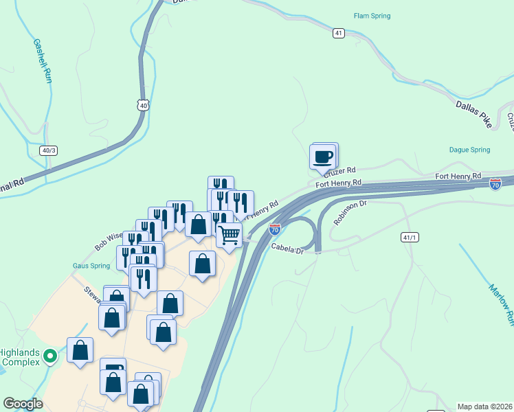 map of restaurants, bars, coffee shops, grocery stores, and more near 25 Cruzer Rd in Triadelphia