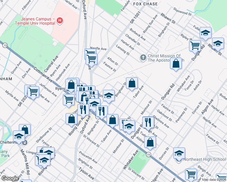 map of restaurants, bars, coffee shops, grocery stores, and more near 7422 Palmetto Street in Philadelphia