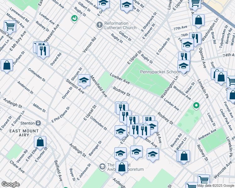 map of restaurants, bars, coffee shops, grocery stores, and more near 1513 East Cardeza Street in Philadelphia