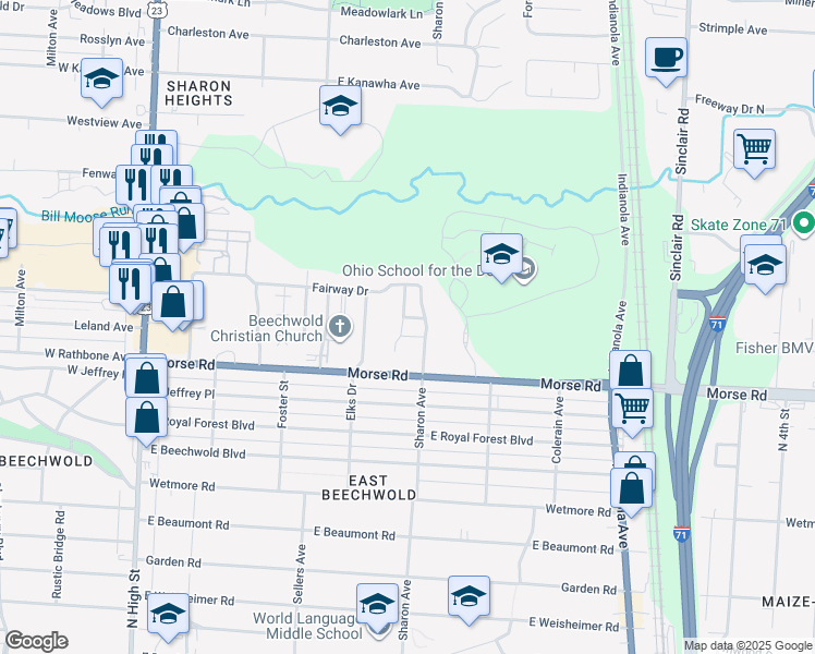 map of restaurants, bars, coffee shops, grocery stores, and more near 395 Glenburn Place in Columbus