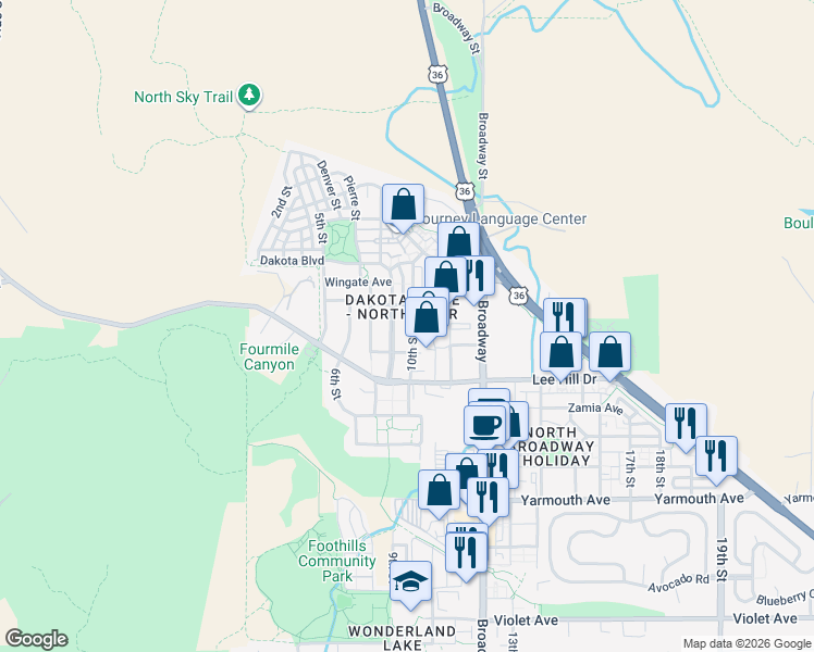 map of restaurants, bars, coffee shops, grocery stores, and more near 4875 10th Street in Boulder