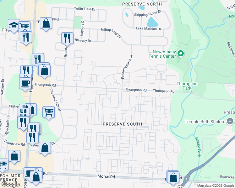 map of restaurants, bars, coffee shops, grocery stores, and more near 6291 Norway Glen Avenue in Columbus