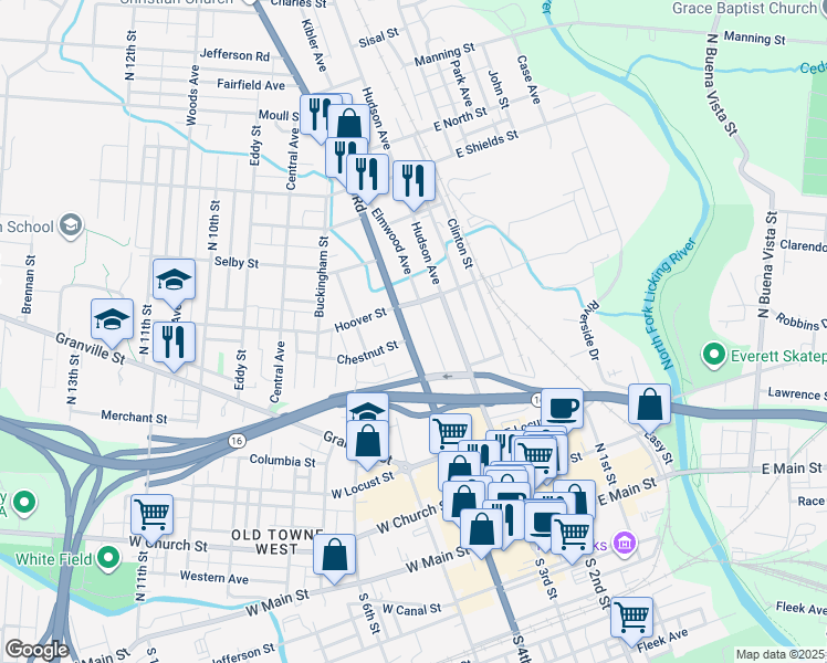 map of restaurants, bars, coffee shops, grocery stores, and more near 210 Mount Vernon Road in Newark