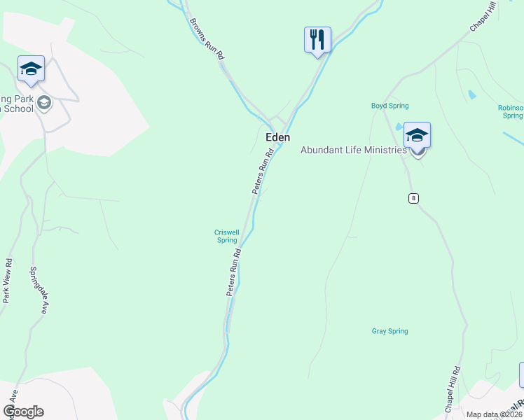 map of restaurants, bars, coffee shops, grocery stores, and more near 1114 Peters Run Road in Overbrook