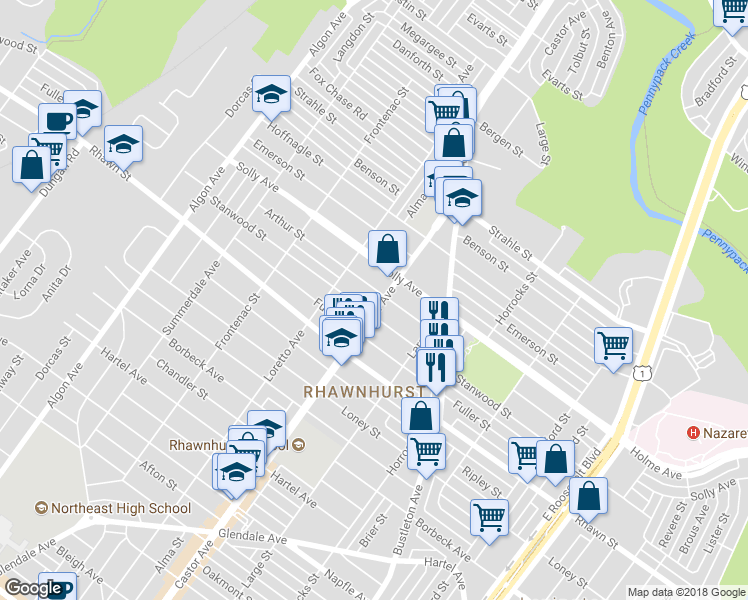 map of restaurants, bars, coffee shops, grocery stores, and more near 8110 Castor Avenue in Philadelphia