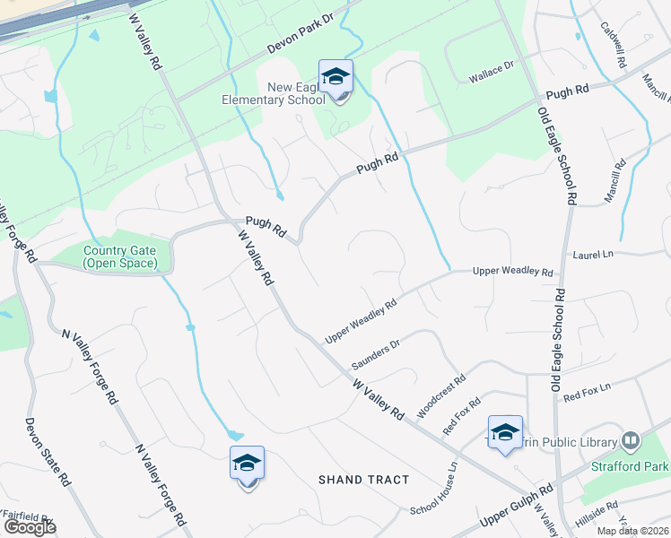 map of restaurants, bars, coffee shops, grocery stores, and more near 660 Rittenhouse Lane in Wayne