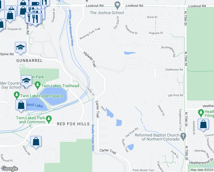 map of restaurants, bars, coffee shops, grocery stores, and more near 4884 Idylwild Trail in Boulder