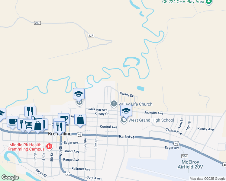 map of restaurants, bars, coffee shops, grocery stores, and more near 513 11th Street in Kremmling