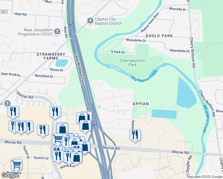 map of restaurants, bars, coffee shops, grocery stores, and more near 4306 Grays Market Drive in Gahanna
