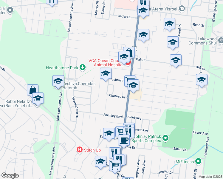 map of restaurants, bars, coffee shops, grocery stores, and more near 62 Cushman Street in Lakewood