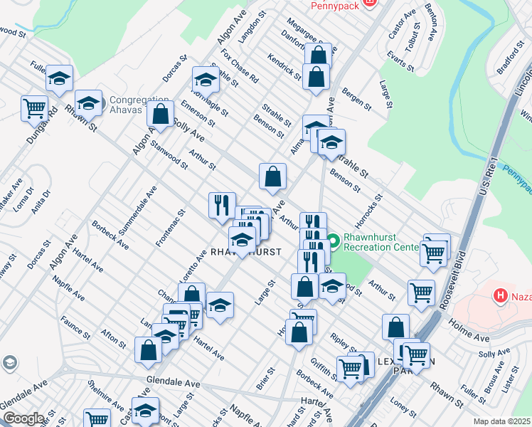 map of restaurants, bars, coffee shops, grocery stores, and more near 8110 Castor Avenue in Philadelphia