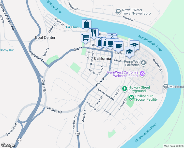 map of restaurants, bars, coffee shops, grocery stores, and more near 233 6th Street in California