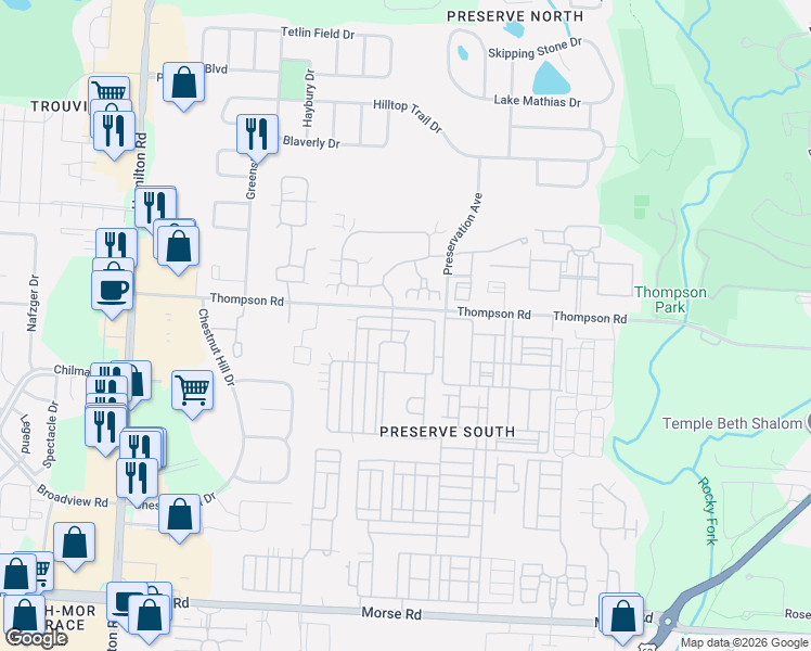 map of restaurants, bars, coffee shops, grocery stores, and more near 6255 Norway Glen Avenue in Columbus