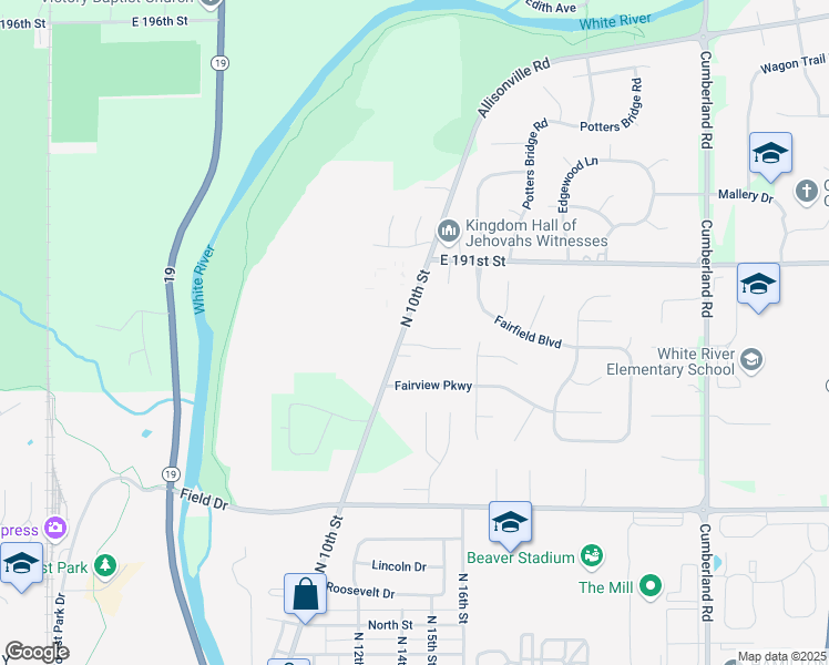 map of restaurants, bars, coffee shops, grocery stores, and more near 1620 North 10th Street in Noblesville